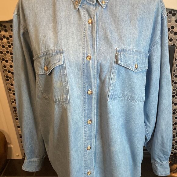 Kristen Paige Sportswear vintage 100% cotton denim look shirt, size large, GUC - Picture 3 of 9
